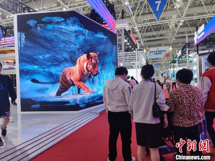 图为：京东方展区外侧巨幅裸眼3D转角大屏吸引游客驻足观看。　叶秋云 摄